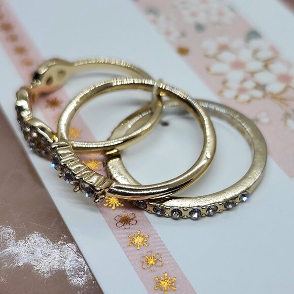 Torrid Gold-Tone Stack Rings with Clear Crystal Accents (Size 8) - Picture 3 of 7